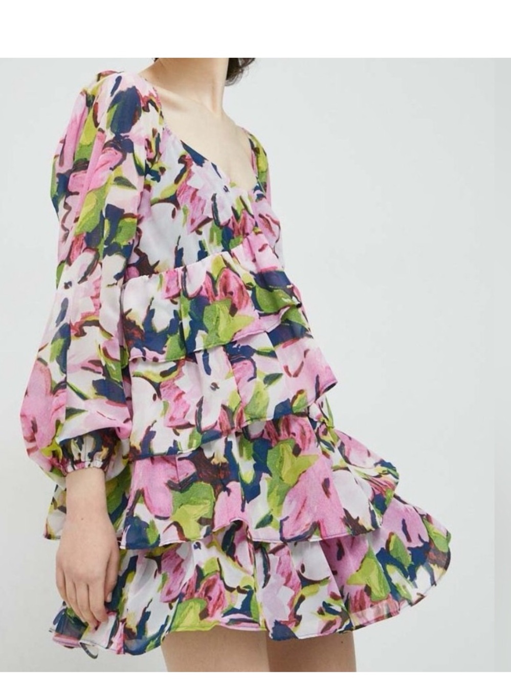 Abercrombie & Fitch Tiered Chiffon Babydoll Dress Women’s Size S Floral Y2K Boho
